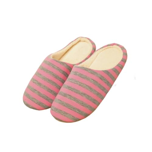Damen Winter Hausschuhe Innen Gestreifte Weiche Sohle Herren Pantoffeln Warm Haus Baumwolle Rutschfest Freizeit 38-39 EU,Rosa von Generic