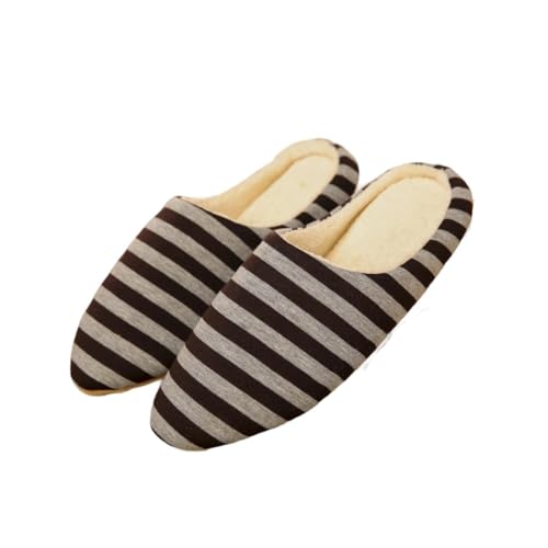 Damen Winter Hausschuhe Innen Gestreifte Weiche Sohle Herren Pantoffeln Warm Haus Baumwolle Rutschfest Freizeit 42-43 EU,Kaffee von Generic