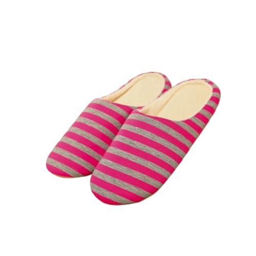 Damen Winter Hausschuhe Innen Gestreifte Weiche Sohle Herren Pantoffeln Warm Haus Baumwolle Rutschfest Freizeit 44-45 EU,Rot von Generic