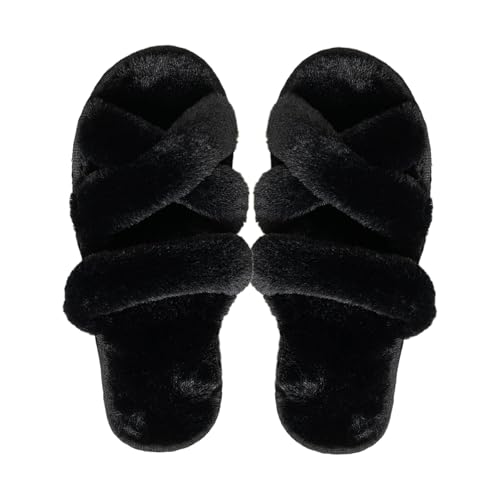 Damen Winter Hausschuhe Open Toe Baumwolle Bequeme Slipper Weich Gemütlich Flexibel Leicht Atmungsaktiv Hausschuhe Damen (Black, 41) von Generic