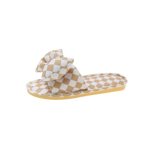 Damen Winter Hausschuhe Schachbrettmuster Lässig Offene Zehen Mode Colorblock Bowknot Flip Flops (yellow,41) von Generic