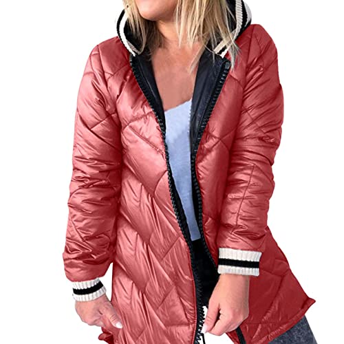 Damen Winter Lang S Leeve Mantel Lang Hoodie Warm Daunenmantel Gesteppte Outdoorjacke Winter Warm Bequemer Mantel für Frauen Casual Baggy Mantel, rot, 46 von Generic