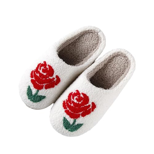 Damen Winter Plüsch Pantoffeln Warm Antirutsch Hausschuhe Niedliche Mit Tier-/Printmuster Retro-Mode Filz Hausschlappen Unisex Gästepantoffeln Schlafzimmer Flauschig Filzpantoffeln von Generic