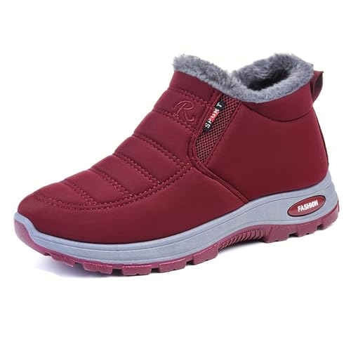 Damen Winter Schneestiefel Modische Fleece Gefütterte Bequeme Warme Lässige Outdoorschuhe für Winterliche Abenteuer (Red, 40) von Generic