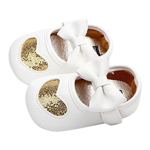 Damen Winter Sneaker Kleinkindschuhe Vierfarbige Baby-Prinzessinnenschuhe Babyschuhe Indoor Love Babyschuhe Weiße Schuhe Schleifenschuh Kinderschuhe 31 (Gold, 20 Infant) von Generic