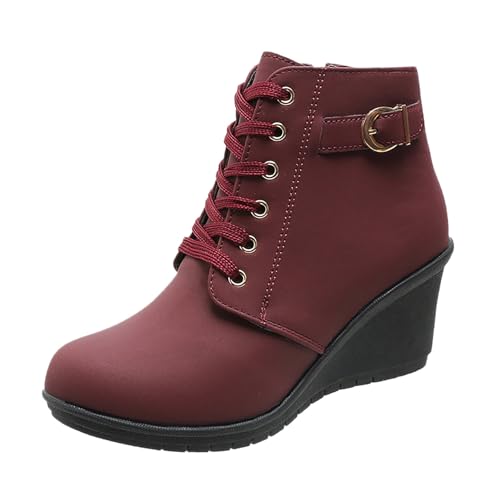 Damen Winter Stiefeletten Plateau Keilabsatz Schnürstiefel Warm Bequem Mode Schuhe (42) von Generic