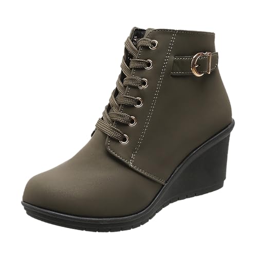 Damen Winter Stiefeletten Plateau Keilabsatz Schnürstiefel Warm Bequem Mode Schuhe (Green, 40) von Generic