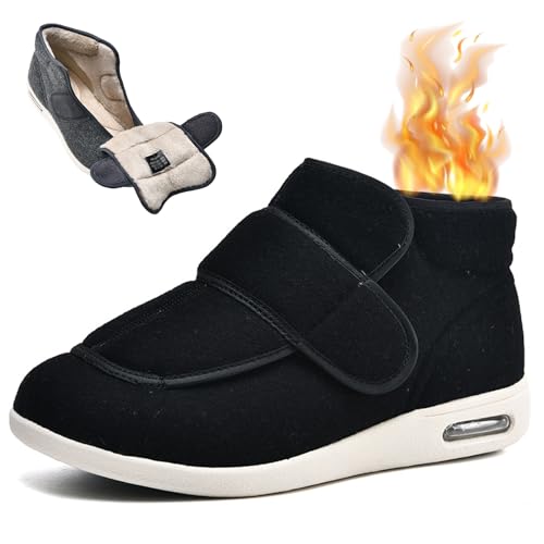Damen Winter Warm Gesundheit Stiefel, Extra Weit Diabetiker Schuhe Herren, Unisex Hausschuhe Hoher Spann für Geschwollen Füße Women Black 40.5 von Generic