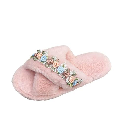 Damen Winter Warm Pantoffeln Gästehausschuhe Für Haushaltsgäste Flauschige Schlappen Retro-Mode Filz Hausschlappen Unisex Gästepantoffeln Kuschelige Plüsch Slippers Home Slipper Frauen von Generic