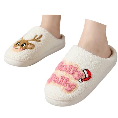 Damen Winter Warm Pantoffeln Haushaltsschuhe Memory Foam Plüschige Gemütliche Hausschuhe Retro-Mode Filz Hausschlappen Lustige Rutschfeste Flache Slippers Indoor Hauspantoffeln von Generic