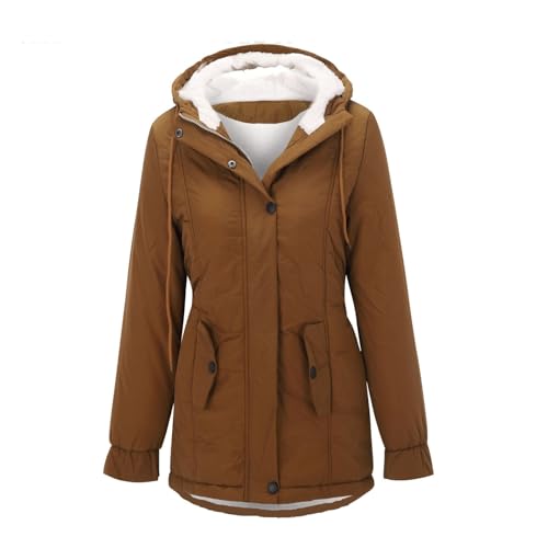 Damen Winterjacke Sale,Wintermantel Damen Warm Dicker Winterparka Mit Fellkapuze Fell Kapuze Outdoor Jacke Mantel Oversized Für Winter,Fleece Mantel Damen,Damen Winterjacke Warm,D Brown,Xl von Generic