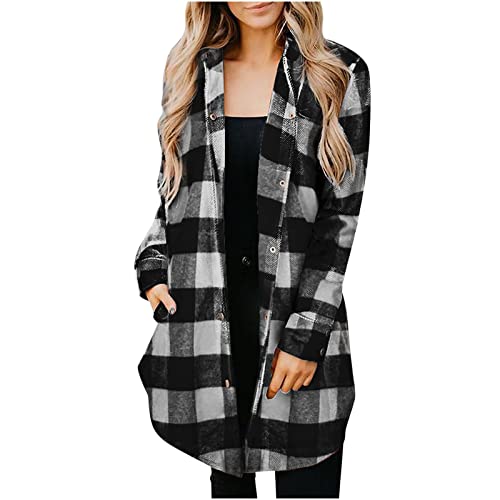 Damen Wintermantel Casual Oversized Hemdjacke Knöpfen Mantel Warme Langarmshirt Bluse Karierte Jacke Freizeitjacke Longstrickjacke Übergangsjacke Hemd Bluse Mantel Blitzangebote Des Tages von Generic
