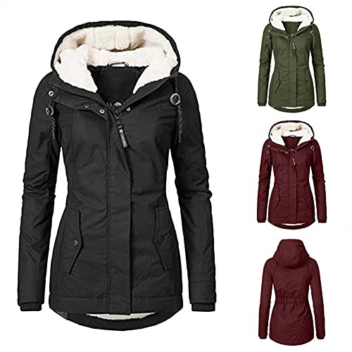 Damen Wintermantel Dicke Parka Steppmantel mit Kapuze Plus Samt Mantel Oversized Winterjacke Daunenjacke Lange Jacke Slim Trenchcoats Winter Dicke Coat von Generic