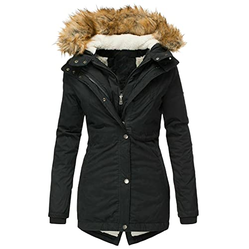 Damen Wintermantel Lang mit Kapuze Extra Warmer Gefütterter Parka für Outdoor Weicher Fleece-Innenfutter Große Größen In Mehreren Farben M Black von Generic