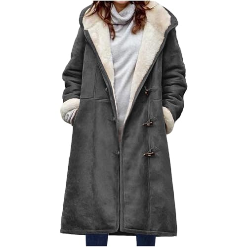 Damen Wintermantel Warm Mantel Winter Fleecejacke Lang Trenchcoat Elegant Winterjacke Plüschfutter Fleecemantel Übergangsjacke mit Knöpfen Windbreaker Frauen Winterparka Große Größen von Generic