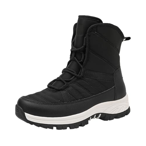 Damen-Wintermode, dicke, warme Schneestiefel, runder, Schnürung, rutschfeste Baumwollstiefel (Black, 38) von Generic