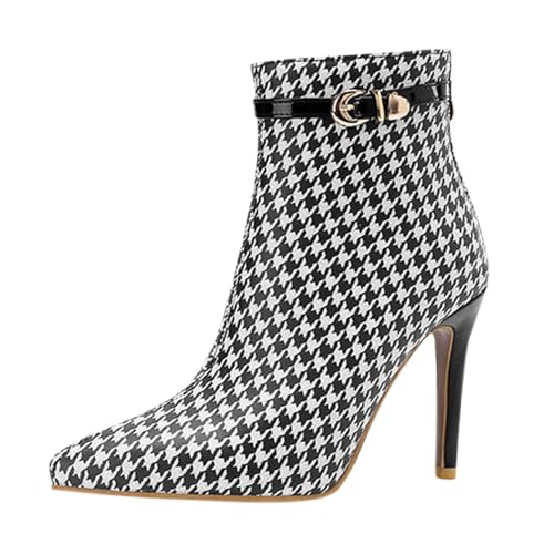 Damen Wintermode europäische amerikanische Stiefeletten mit schmalem Absatz Reißverschluss Spitze Form hohem Absatz für stilvolle (Black, 39) von Generic