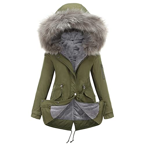 Damen Winterparka Fleecejacke Damen Mantel Kapuzenjacke Winterjacke Parka Jacke mit Kapuze Plüsch Jacken Gefütterter Winter Outdoorjacke Oberbekleidung mit Taschen Grün XXL von Generic