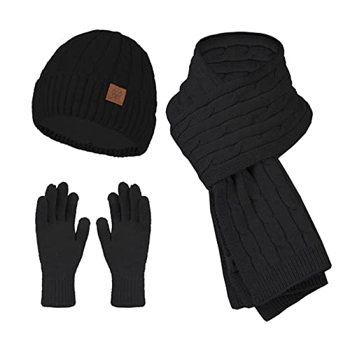 Damen Winterset gestrickte Mütze Schal weiche Handschuhe warmes Set für Damen Gefütterte Wintermütze mit Großer Winterschal Damenschal von Generic