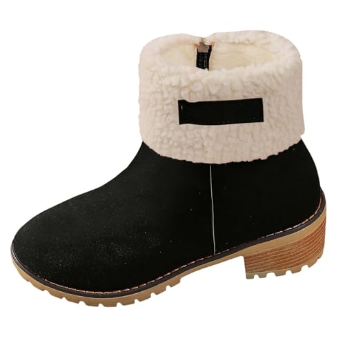Damen Winterstiefel Gefüttert Stiefel mit Mittlerer Wade,Winter Warm Wildlederimitat Retro Stiefeletten,Klobiger Absatz Rutschfeste Seitlicher Reißverschluss Winterboots Lässige Bequeme Boots von Generic