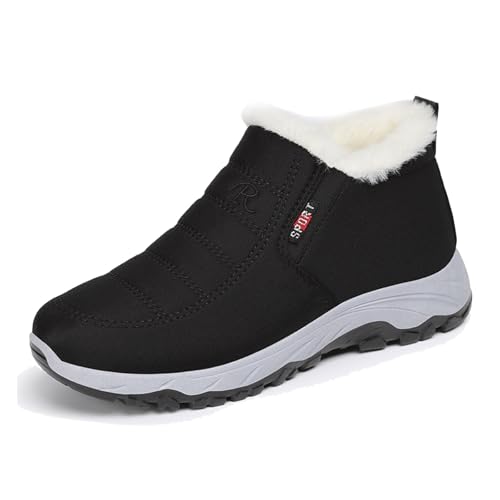Damen Winterstiefel Warm Gefütterte Damen Schneestiefel Mode Mid Carf Lederstiefel Schnürstiefel Isoliert (Black, 40) von Generic
