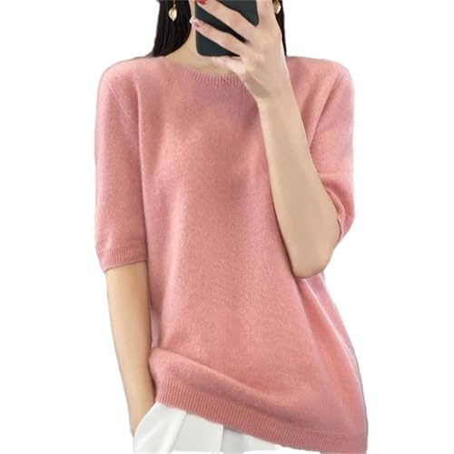 Damen Woll Rundhalsausschnitt Kurzarm T-Shirt Lockerer Strick Halbarm Unterteil Pullover von Generic