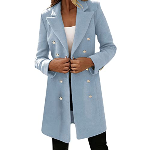 Damen Wolle & Erbsen Mäntel Mode Thermo Damen Wintermäntel Damen Trenchcoat Dicke Shacket, blau, 46 von Generic