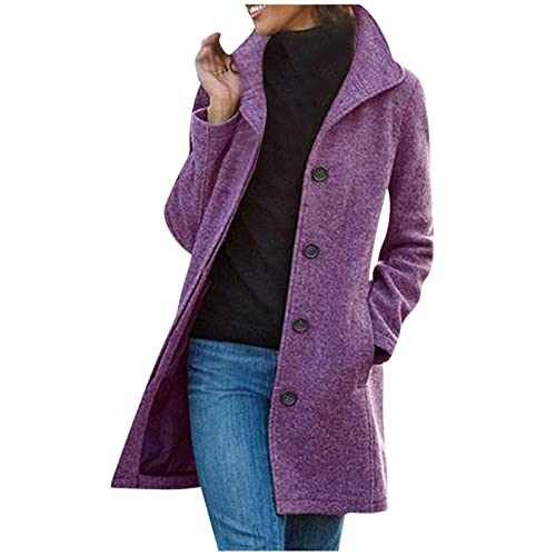 Damen Wolljacke Loose Winterjacke mit Taschen Elegant Wollmantel Lang Mantel Trenchcoat Mode Sweat Übergangsjacke Holzfällerjacke Einreihig Oberteile Sportlich Jacket für Kleid von Generic