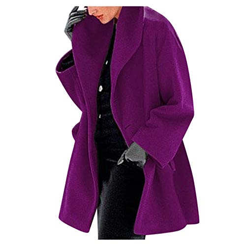 Damen Wollmantel Trenchcoat Jacke Lang Warm Wintermantel Übergangs Jacke Parka mit Reverskragen (Violett, 3XL) von Generic