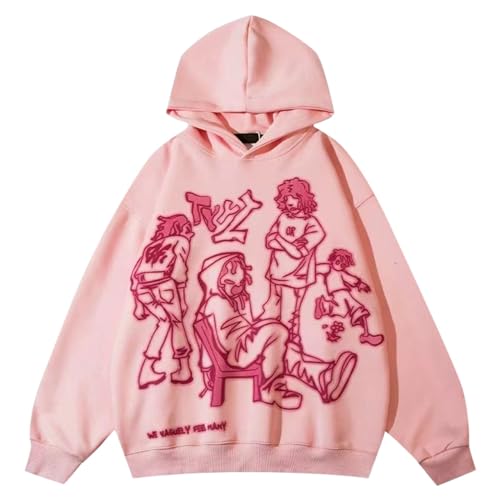 Damen Y2K Hoodie Oversized Vintage Kapuzenpullover Goth Graphic Brief Gedruckt Pullover Harajuku Hip Hop Hoodies Mantel Casual Oberteil Sport Streetwear Sweatshirt mit Kapuze 90er (001-Pink, L) von Generic