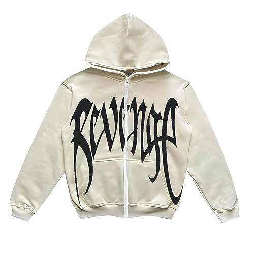 Damen Y2K Sweatjacke Oversized Zip up Hoodie Gothic Brief Graphics Harajuku Oversized Sweatshirt Mit Kapuze Halloween Vintage Lose Kapuzenjacke Kapuzenpullover Jacke 90er E-Girl Top von Generic