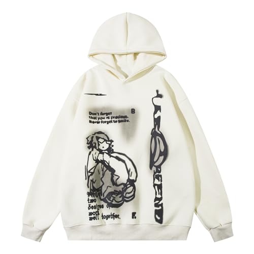 Damen Y2KK Hoodie Oversized Vintage Kapuzenpullover Goth Graphic Brief Gedruckt Pullover HarajukuU Hip Hop Hoodies Mantel Casual Oberteil Sport Streetwear Sweatshirt mit Kapuze 90er E-Girl (White, S) von Generic