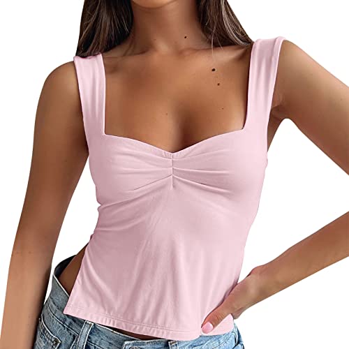 Damen Y2k Crop Tank Tops Square Neck Low-Cut Einfarbig Kurz Tops Ärmellos Slim Navel Camis Weste Camis von Generic