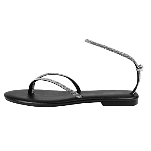 Damen-Zehentrenner Sommer Flach Flip Flops Weich Slip-On Sandalen Sommerschuhe Flach Flache Stoff Riemen Sandalen Lässige Flip Flop Strandschuhe Freizeit von Generic