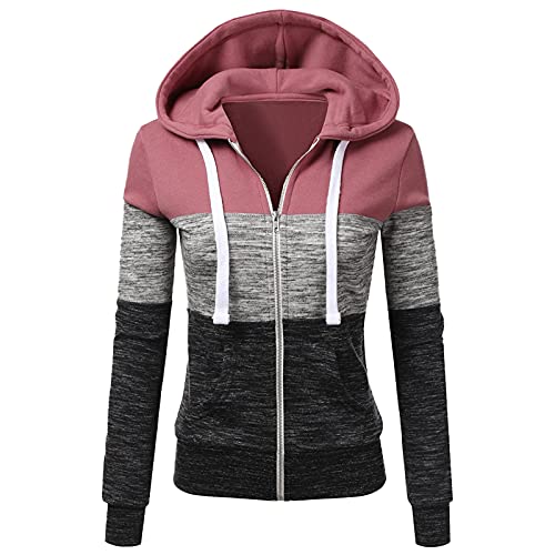 Damen Zip Hoodie Sweatjacke mit Kapuze Streifen Sweatshirt Kapuzenpullover Herbst Winter Reißverschluss Kapuzenjacke Pullover Oberteile Frauen Mantel Jacken für Sports, Rosa, S von Generic