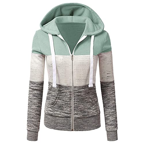 Damen Zip Hoodie Sweatjacke Damen mit Kapuze Streifen Hoodie Sweatshirt Kapuzenpullover Herbst Winter Reißverschluss Kapuzenjacke Pullover Oberteile Frauen Mantel Jacken für Sports, Z-grün1, M von Generic