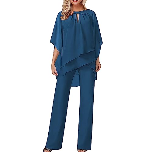 Damen Zweiteiler Plissee Set Elegant Hosenanzug Langarm Revers Bluse + Weites Bein Hose Sommer Herbst Outfit Loungewear Streetwear von Generic