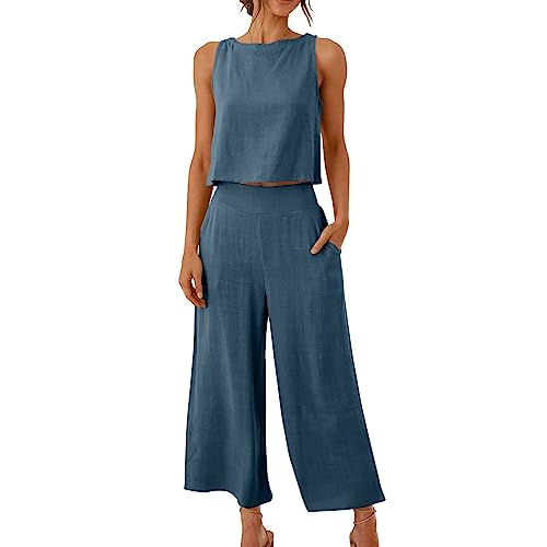Damen Zweiteiler Sommer Hosenanzug Damen Jogginganzug Set Elegant Outfits Kleidung 2 Teiler Set Crop Tank Top und Hoses Aesthetic Clothes Workout Sport Anzug von Generic