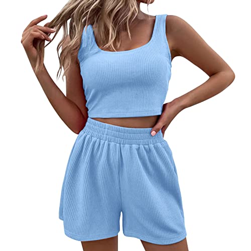 Damen Zweiteiler Sommer Hosenanzug Elegant Outfits Kleidung 2 Teiler Set Crop Tank Top + Shorts Y2k Aesthetic Sommer Zweiteiler Clothes Workout Sport Anzug von Generic