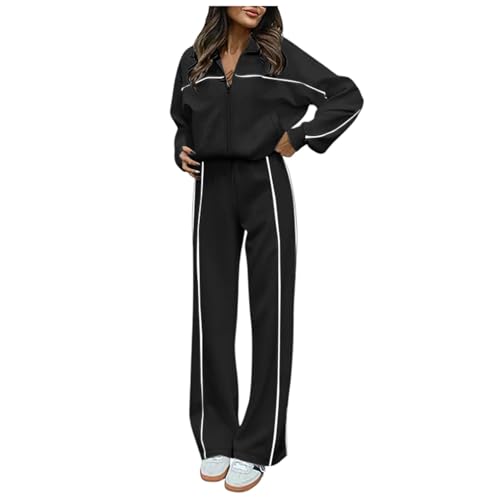 Damen Zweiteiler Tracksuit - Stretch Jogginganzug Set Sweatshirt & Jogginghose Crop Hoodie Kapuzenpullover Kapuzenpullover Sporthose Set Langarm Tops Hose Outfits Gym Freizeitanzug von Generic