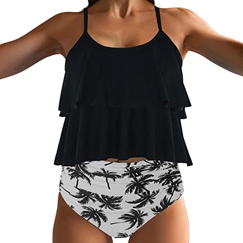 Damen Zweiteilig Badeanzug Push up Bikini Tankini Gekräuselte Badeanzüge mit hoher Taille Zwei für Damen-Bikini-Badebekleidung Graue Tops Herren (Grey, L) von Generic