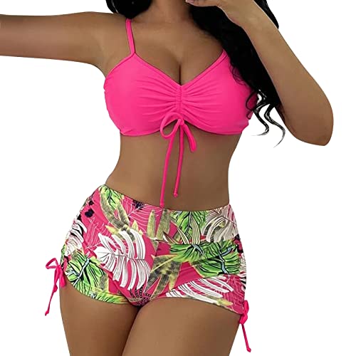 Damen Zweiteilig Badeanzug Push up Bikini Tankini Sexy Bikini 2023 Badeanzug Damen Push Up Bikini Set Tanga Brasilianischer Badeanzug Beach Wear Tank Top Drache (Hot Pink, S) von Generic