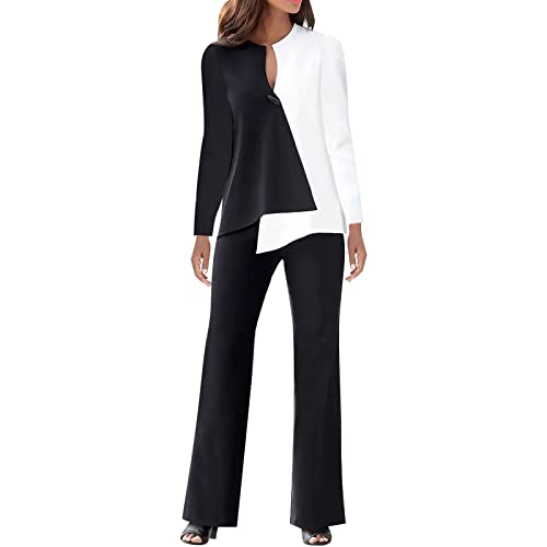 Damen Zweiteiliger Anzug Set Hosenanzug Damen Festlich Elegant Business Hosenanzüge 2 Teiler Abendrobe Outfit Set Langarm Anzugjacke und Anzughosen Zweiteilig Büro Slimfit Formal (new1-White, L) von Generic