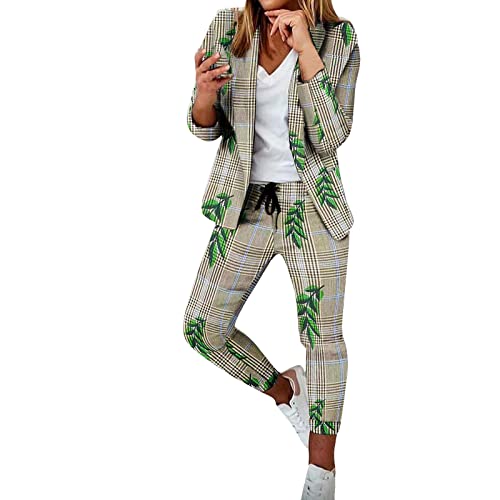 Damen Zweiteiliger Anzug Set Revers Büro Business Formal Blazer Langarm Anzugjacke Hosenanzug Slim Fit Hose von Generic