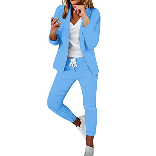 Damen Zweiteiliger Anzug Set Revers Büro Business Formal Blazer Langarm Anzugjacke Hosenanzug Slim Fit Hose von Generic