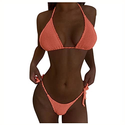 Damen Zweiteiliger Bügel Bikini-Set, Leopardenmuster Criss Cross Push Up High-Cut Gepolsterte Bikini Badeanzug Bikini Verschluss Ohne NäHen,Orange,M von Generic