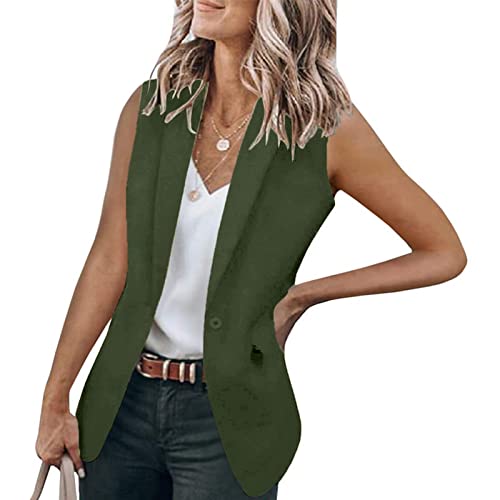 Damen ärmellos Anzugjacke Elegant Anzug Weste Blazer Casual Jacke Business Anzüge Geschäft Büro Cardigan Freizeitjacke Slim lässiges Coat Frauen Sommer einfarbig Mantel (Armeegrün, XL) von Generic