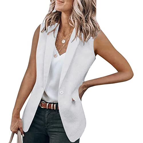 Damen ärmellos Anzugjacke Elegant Anzug Weste Blazer Casual Jacke Business Anzüge Geschäft Büro Cardigan Freizeitjacke Slim lässiges Coat Frauen Sommer einfarbig Mantel (Weiß, XXL) von Generic