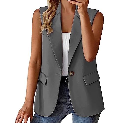 Damen ärmellos Anzugjacke Elegant Anzug Weste Blazer Casual Jacke Business Anzüge Geschäft Büro Cardigan Freizeitjacke Slim lässiges Coat Frauen Sommer einfarbig Mantel von Generic