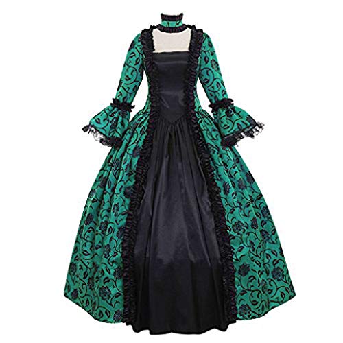 Damen mittelalterliches Kleid Damen mittelalterliches Hemd Kleid Bauernmütze Irische Unterkleid Cocktailkleid Renaissance Kleid(Grün-A,M) von Generic